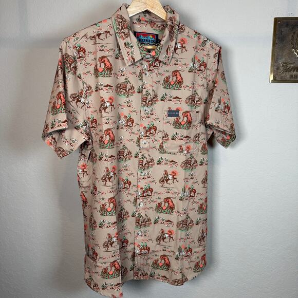 BURLEBO Other - Men's Burlebo Short Sleeve Tan Multi Colored Western Button Down Shirt Sz M NEW